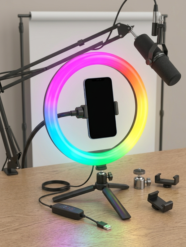 Content Creator Studio Setup with MJ33 RGB Soft Ring Light