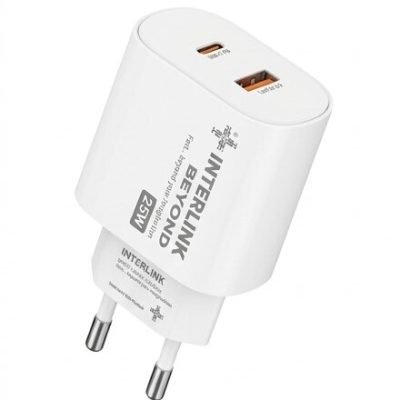Interlink Beyond 25W PD fast charger EU plug adapter in clean white finish