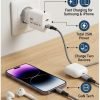 Interlink Beyond 25W charger plugged into a wall outlet charging a phone and wireless earphones simultaneously