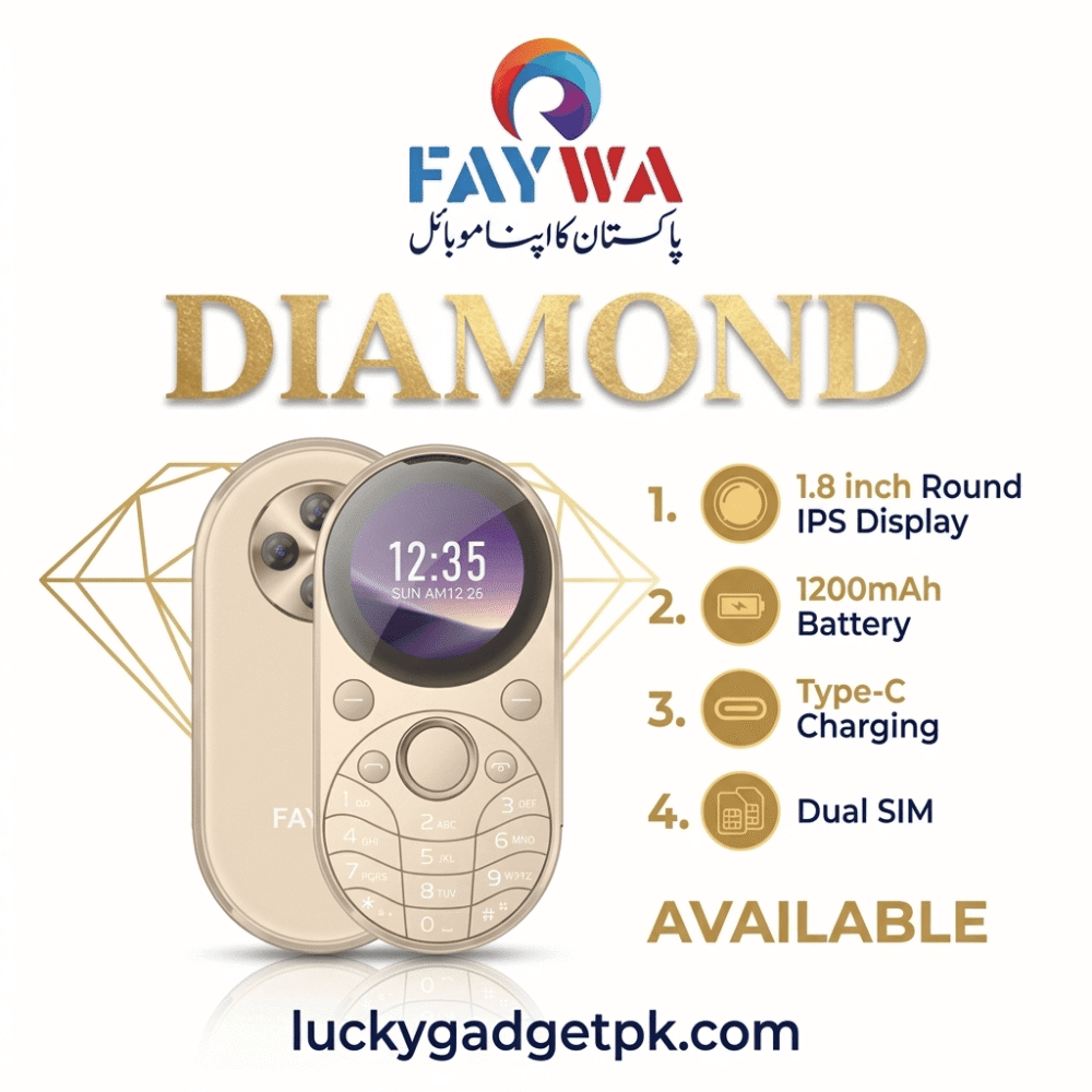 Professional studio photograph of the FAYWA Diamond key-fob mobile phone (Black Chrome Edition).