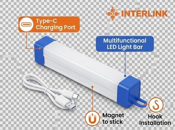 Interlink 5W light bar displaying 3 gear brightness adjustment modes and internal power management chip feature