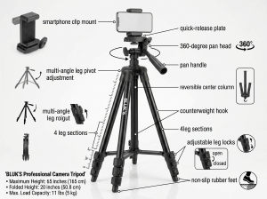 Bluk's Tripod Features Breakdown with Adjustable Legs and Pan Head
