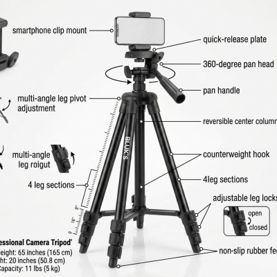 Bluk's Tripod Features Breakdown with Adjustable Legs and Pan Head