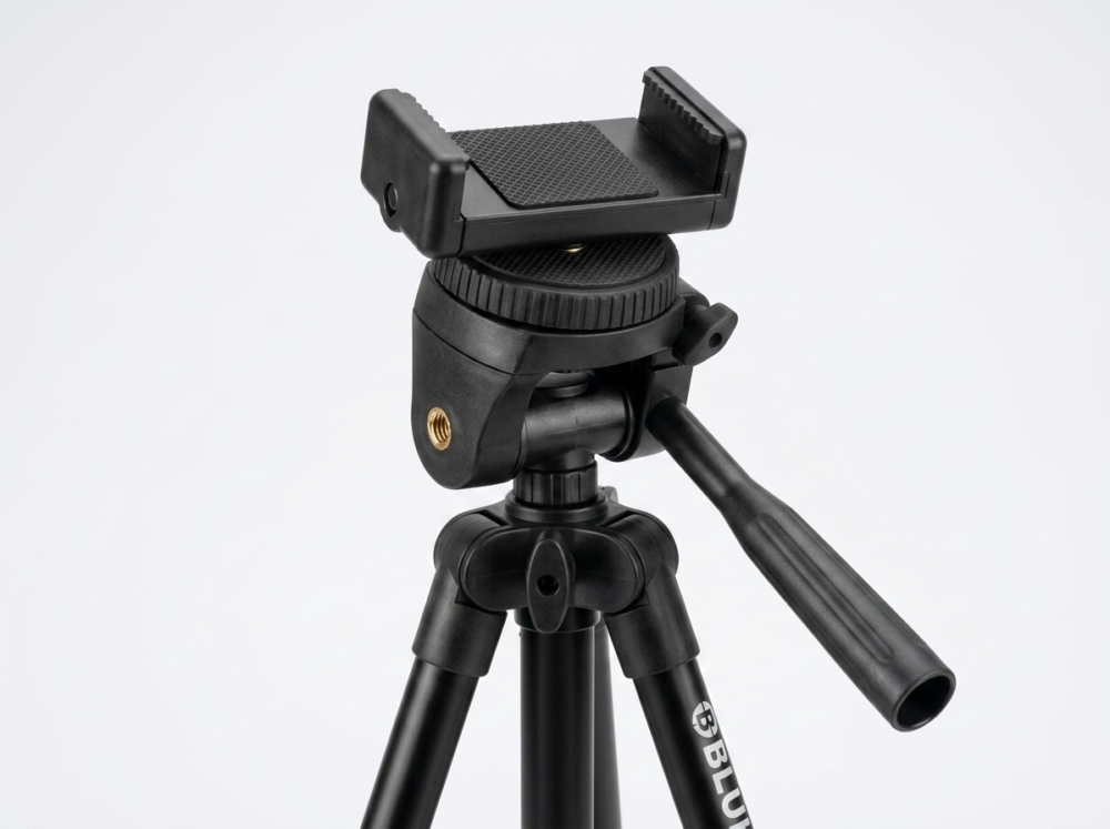 Close up view of Bluk's Tripod 360 Degree Pan Tilt Head and Phone Mount