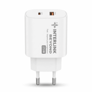 Interlink Beyond 25W PD Super fast charger EU plug adapter in clean white finish