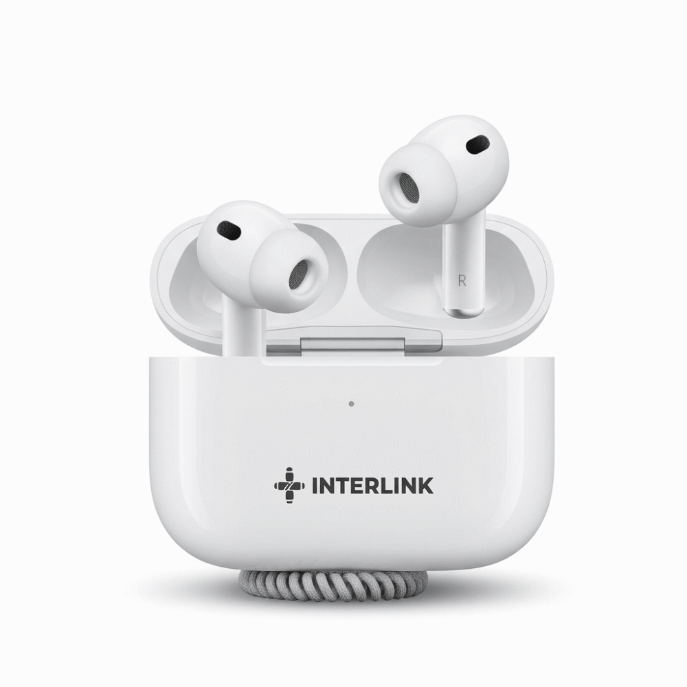Interlink Elite AirBuds Pro 3 box showing 4x Active Noise Cancellation and Heart Rate/Blood Oxygen measurement icons