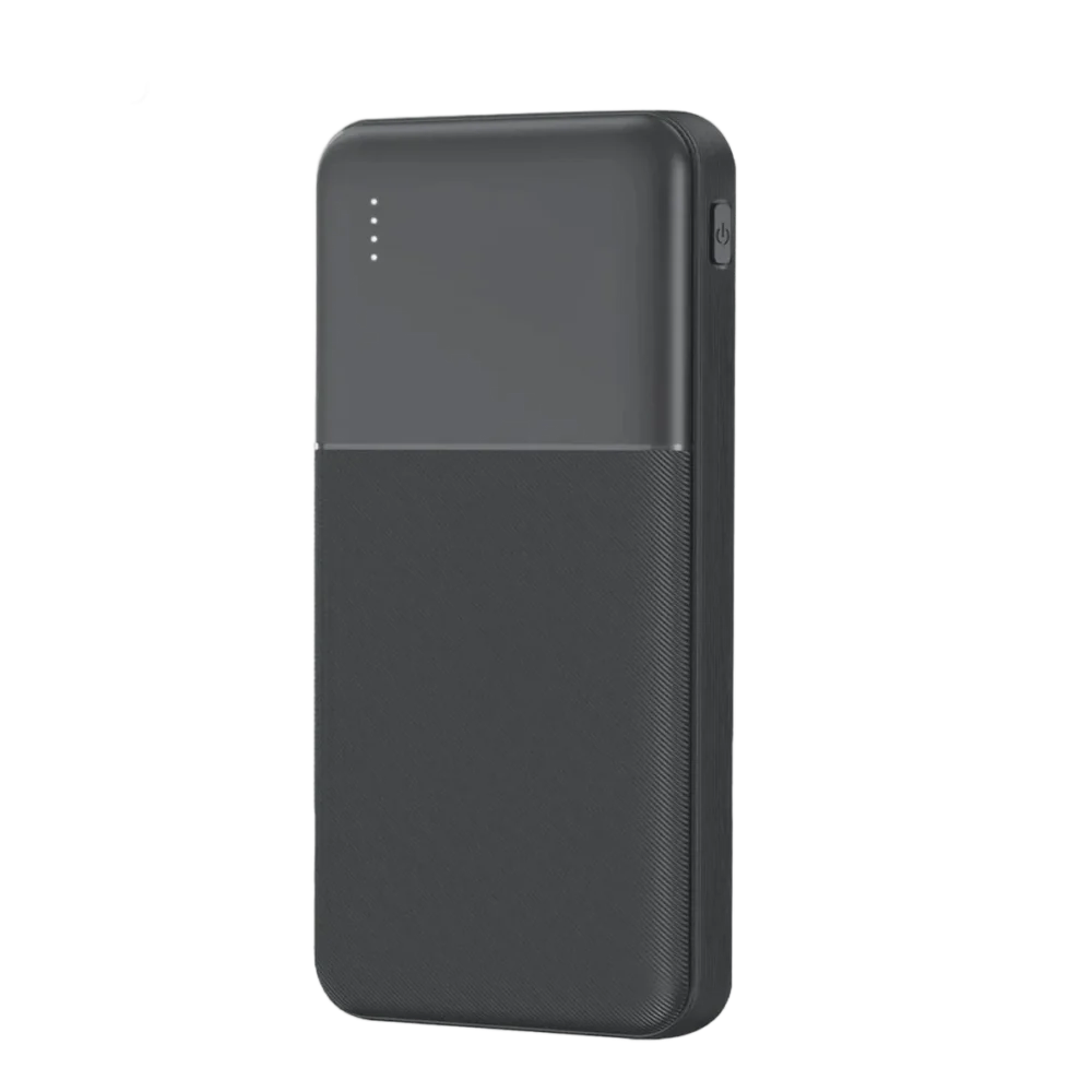 power bank showing textured grip body and LED power indicator lights