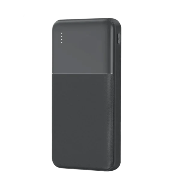 power bank showing textured grip body and LED power indicator lights